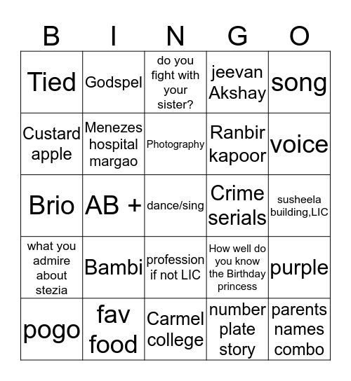 25 things about Stezia-Bingo! Bingo Card