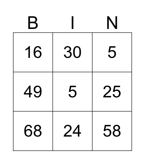 Maths Revision Bingo  Bingo Card