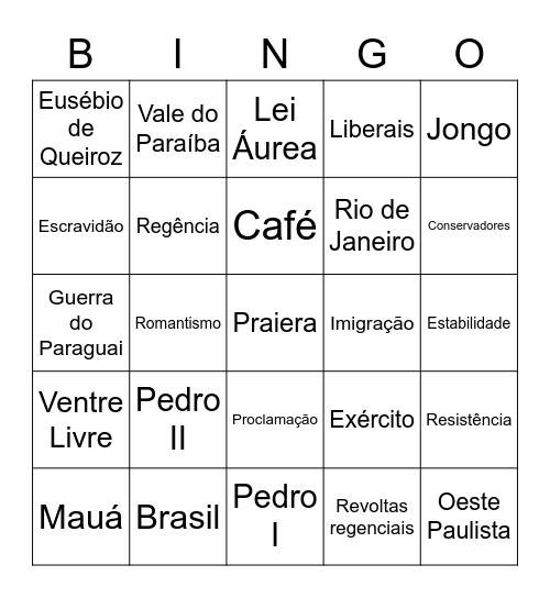 Bingo do Segundo Reinado Bingo Card