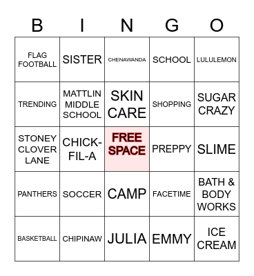 JULES & EMMY BINGO Card