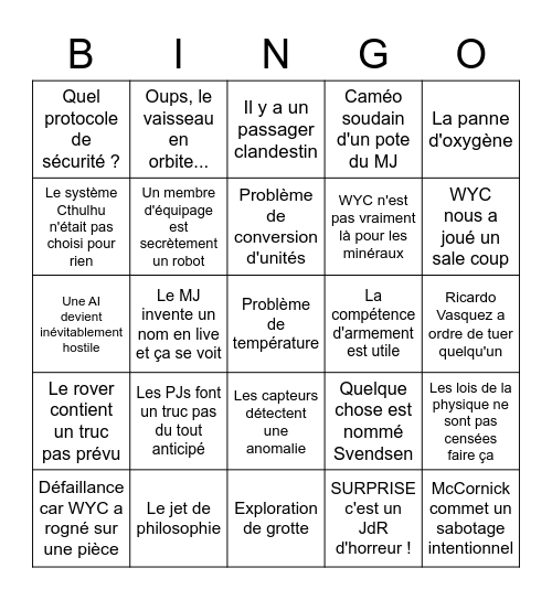 Prometheus Trek Bingo Card