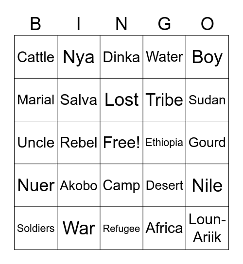 A Long Walk to Water Bingo Card