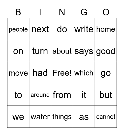 Sight Word 10/27 Bingo Card