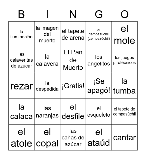 Day of the Dead Bingo Card