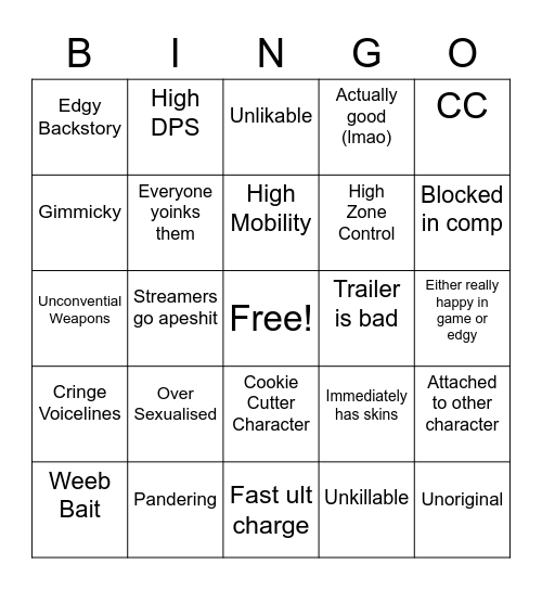 Overwatch 2 Character Bingo Card