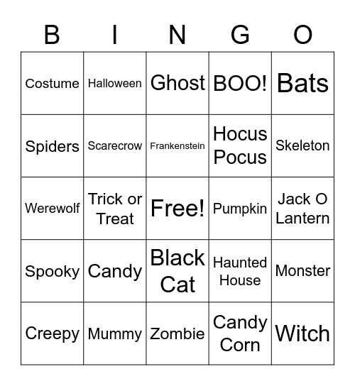 Halloween BINGO Card