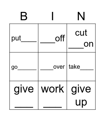 Phrasal verbs Bingo Card