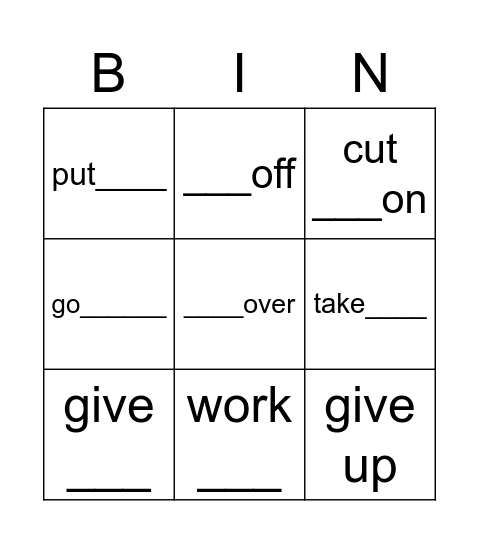 Phrasal verbs Bingo Card