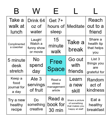 Team Senate Wellbeing Bingo Card