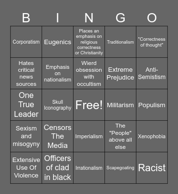 Facism Bingo Card