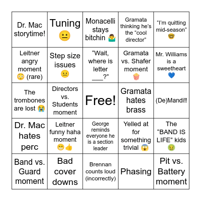 Marching Band Bingo! Bingo Card