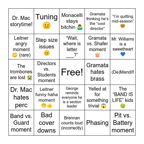 Marching Band Bingo! Bingo Card