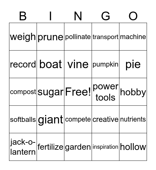 Giant Pumpkins Bingo Card