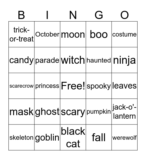 Happy Halloween Bingo Card