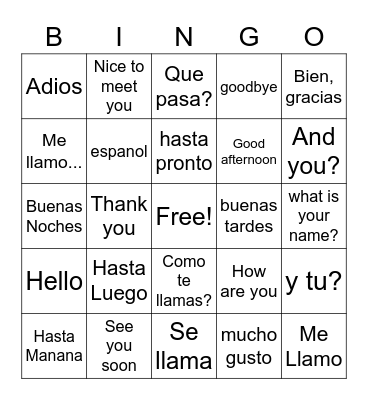Spanish Greetings Bingo Card