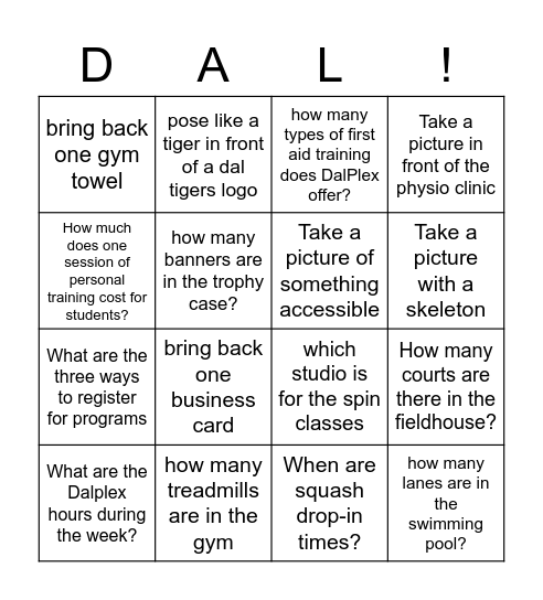 DalPlex Tour Bingo Card