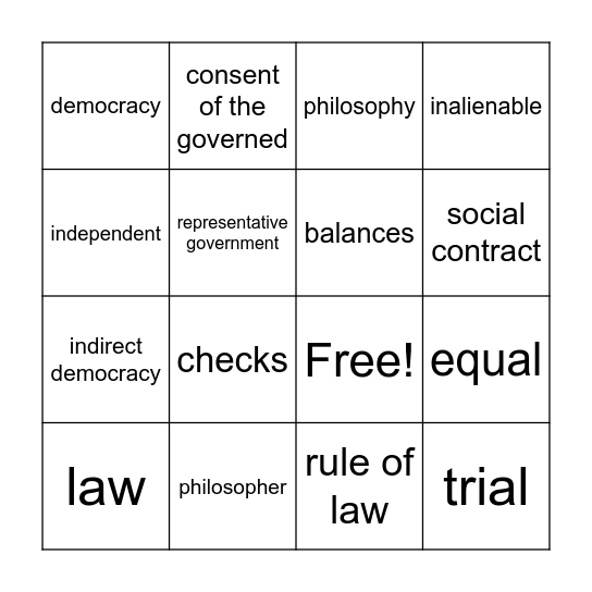 Unit 2 Vocabulary Bingo Card