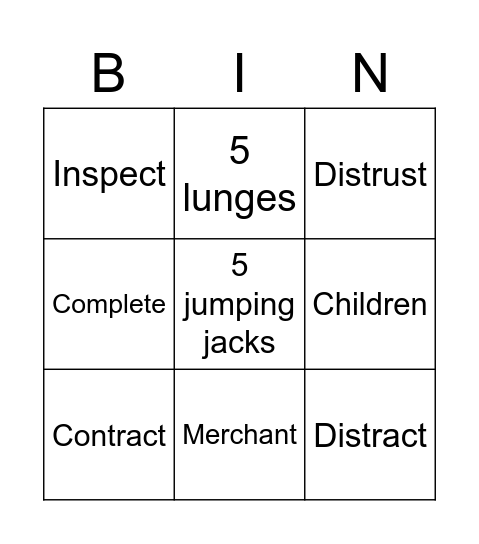 VC/CCV Bingo Card