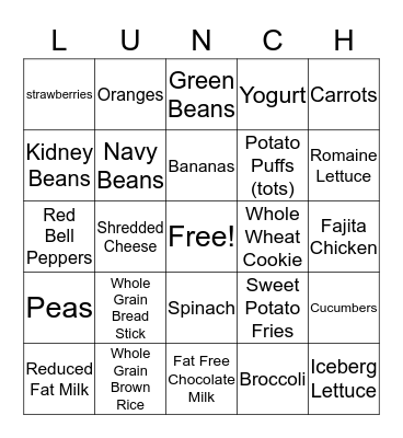 Child Nutrition Program Bingo Card