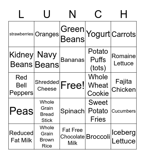 Child Nutrition Program Bingo Card