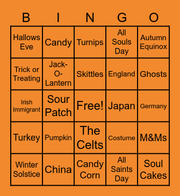 Halloween Culture BINGO Card