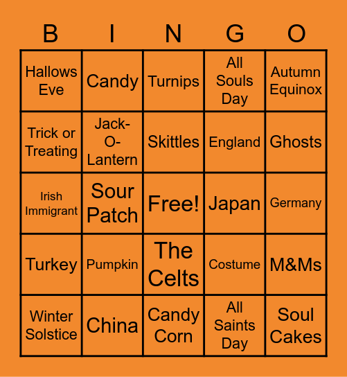 Halloween Culture BINGO Card