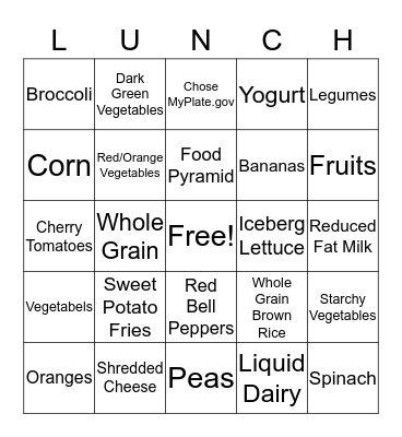 Child Nutrition Program Bingo Card
