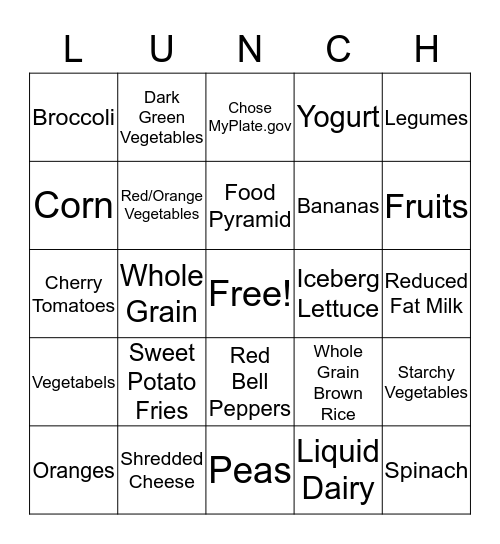 Child Nutrition Program Bingo Card