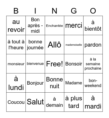 Les salutations Bingo Card