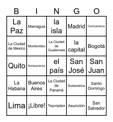 Spanish-Speaking Capitals Bingo Card