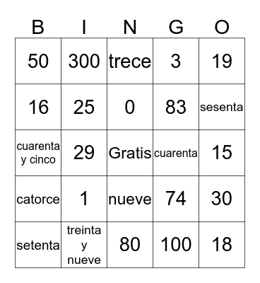 Los Números Bingo Card