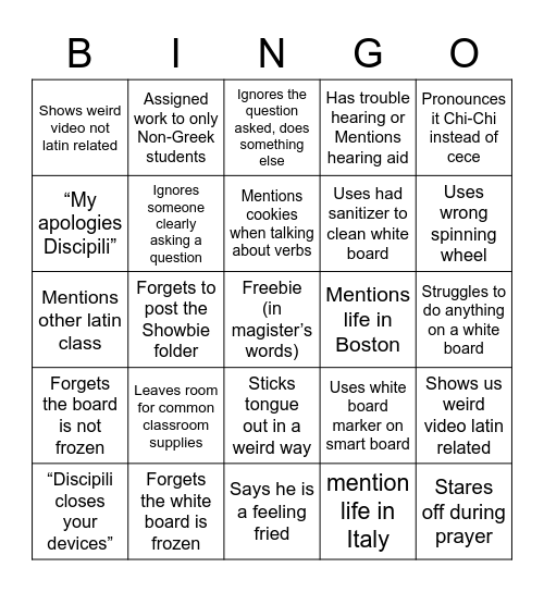 Magister Bingo Card