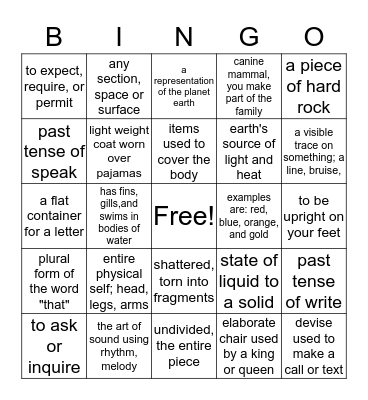 Word Study Bingo Card