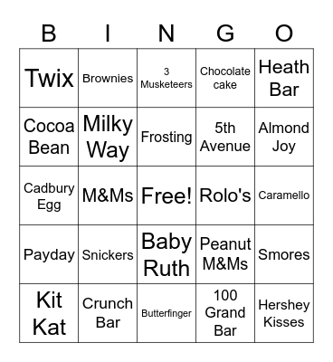 Chocolate Olympics Bingo Card