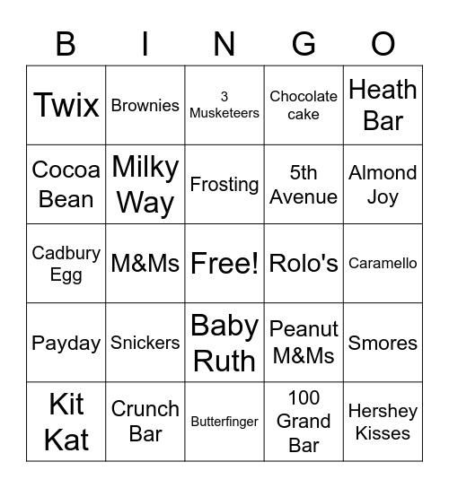 Chocolate Olympics Bingo Card