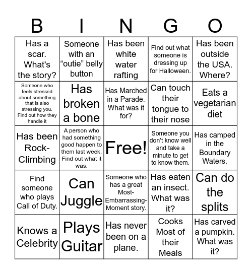 Human BINGO: Find Someone who... Bingo Card
