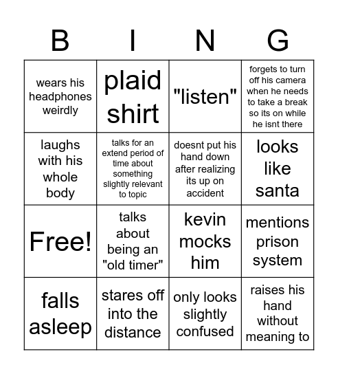 Donald Bingo Card