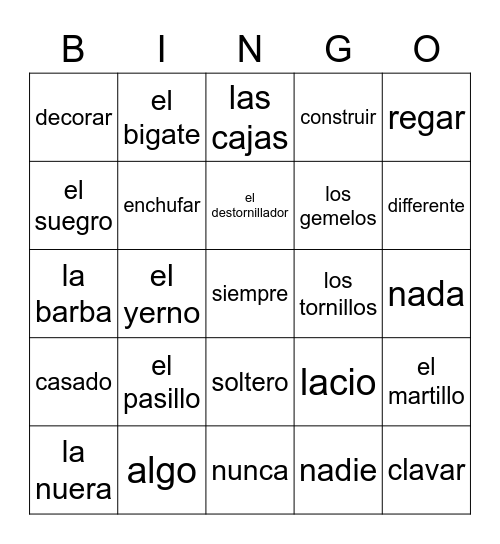 Spanish Bingo Card