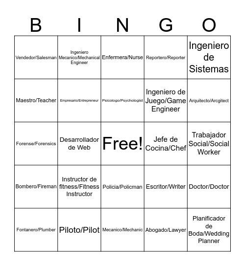 Carreras/Careers Bingo Card