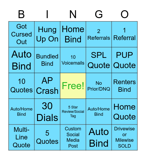 A Day In The Life Bingo Card