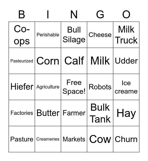 Dairy Bingo Card