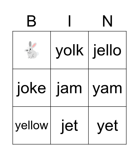 Y vs. J Bingo Card