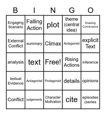 10-27-22:  Grade 8 Vocabulary Bingo Card