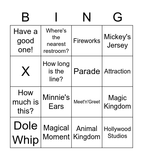 Disney! Bingo Card