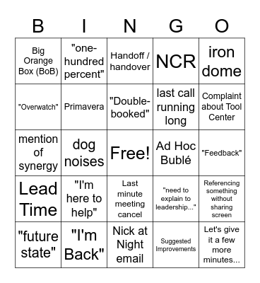 FieldCore Conference Call BINGO Card