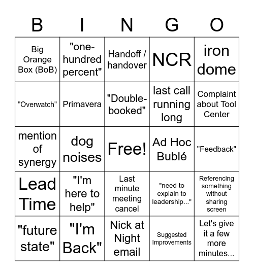 FieldCore Conference Call BINGO Card