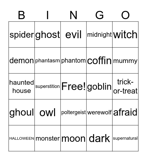 Halloween Bingo Card