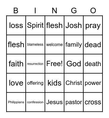 5th Sunday - Kids in Worship Bingo Card