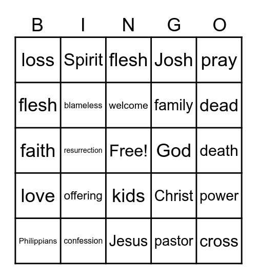 5th Sunday - Kids in Worship Bingo Card