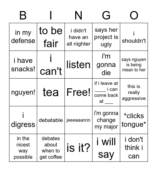 KATELYN Bingo Card